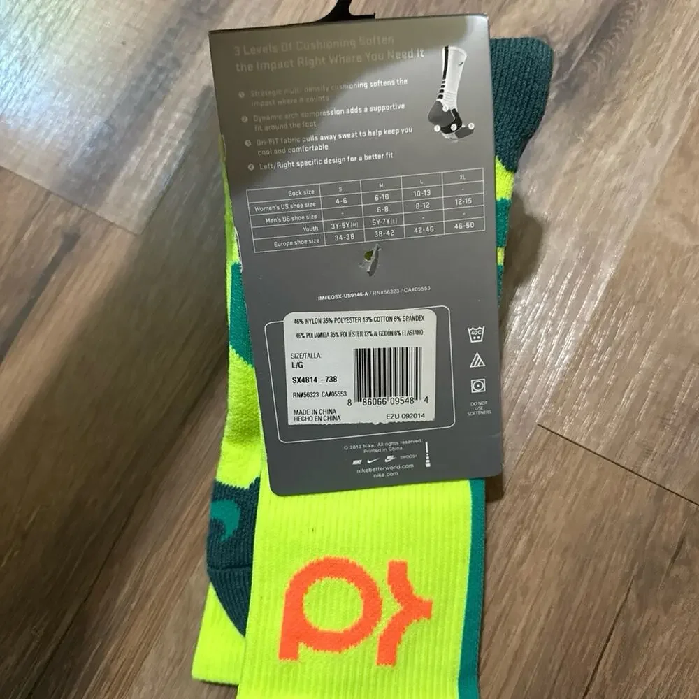 2013 Nike KD Hyper Elite Cushioned Basketball Dri-Fit Vintage Volt Crew Socks